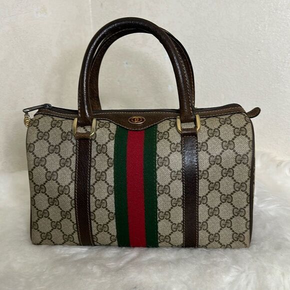 Gucci Beige and Brown Monogram Bag with Red and Green Stripe - Picture 1 of 16